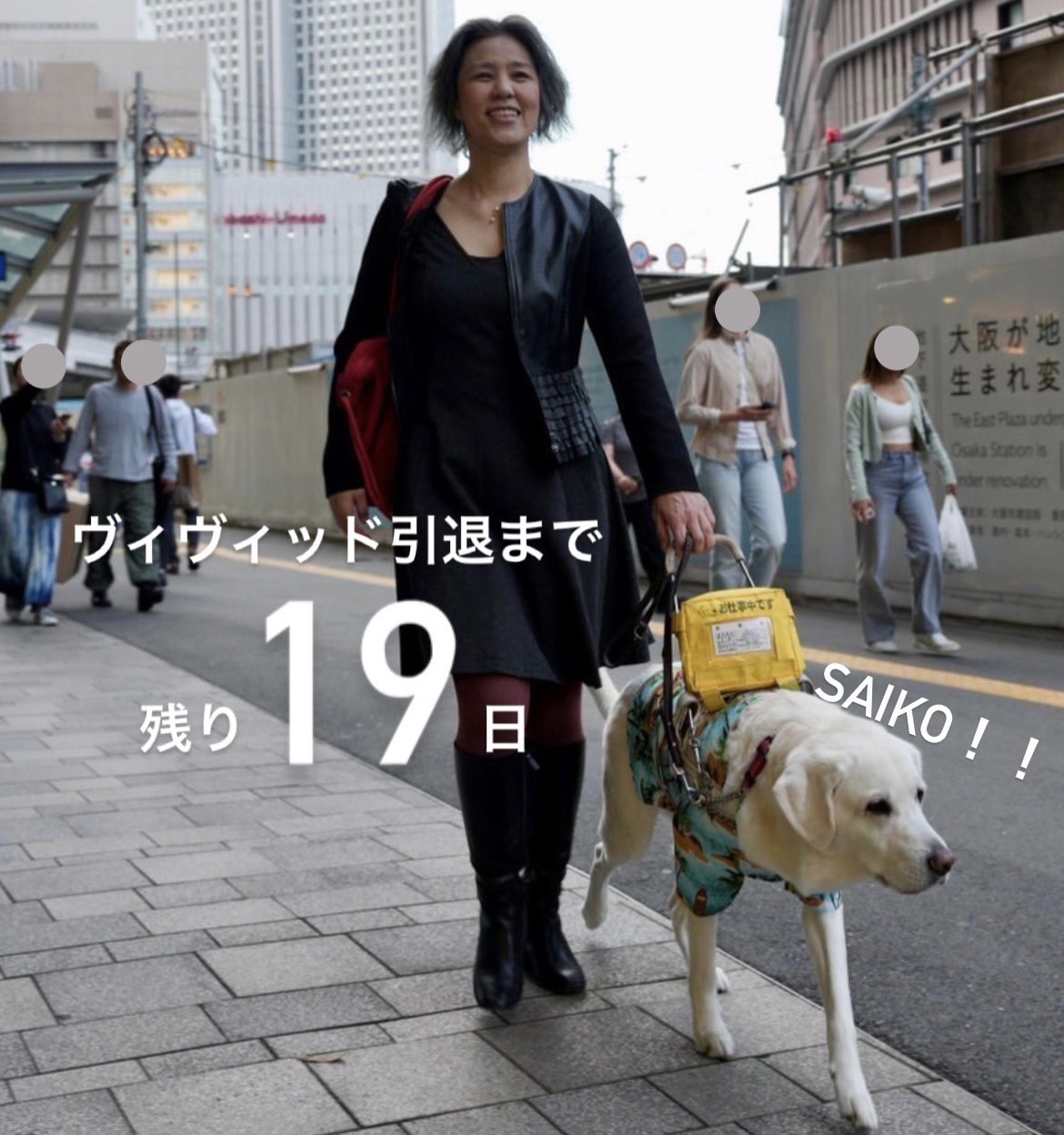 ヴィヴィッドと一緒に歩く浅井純子さん